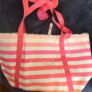 Victoria's Secret Pink, Coral & White Striped Tote